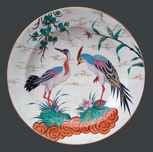 Plat décoratif, décor japonisant, oiseaux sauvages