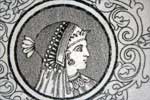Détail du décor, visage de profil d'une femme antique