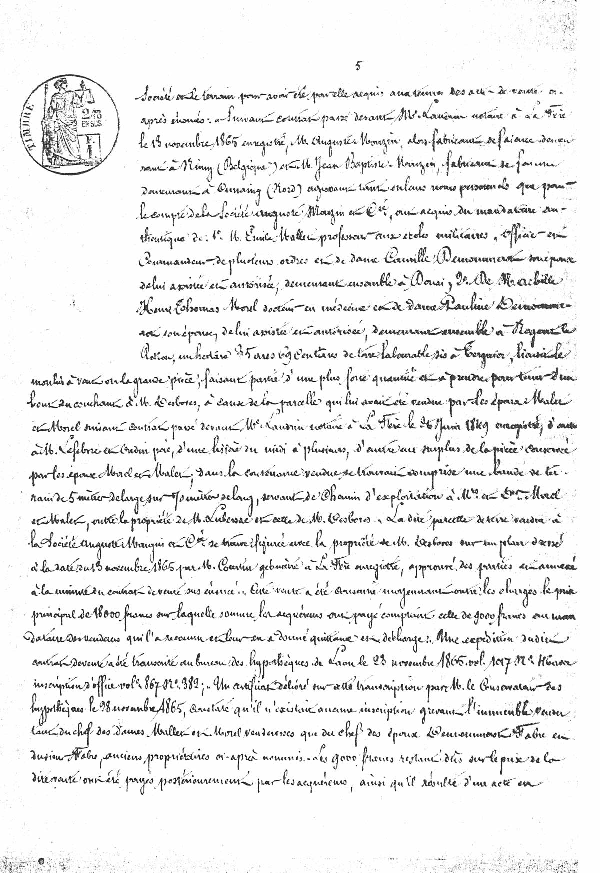 Page 5 d'extraits des minutes du tribunal de première instance à Laon de la vente de la faïencerie Auguste Mouzin et Cie à Tergnier