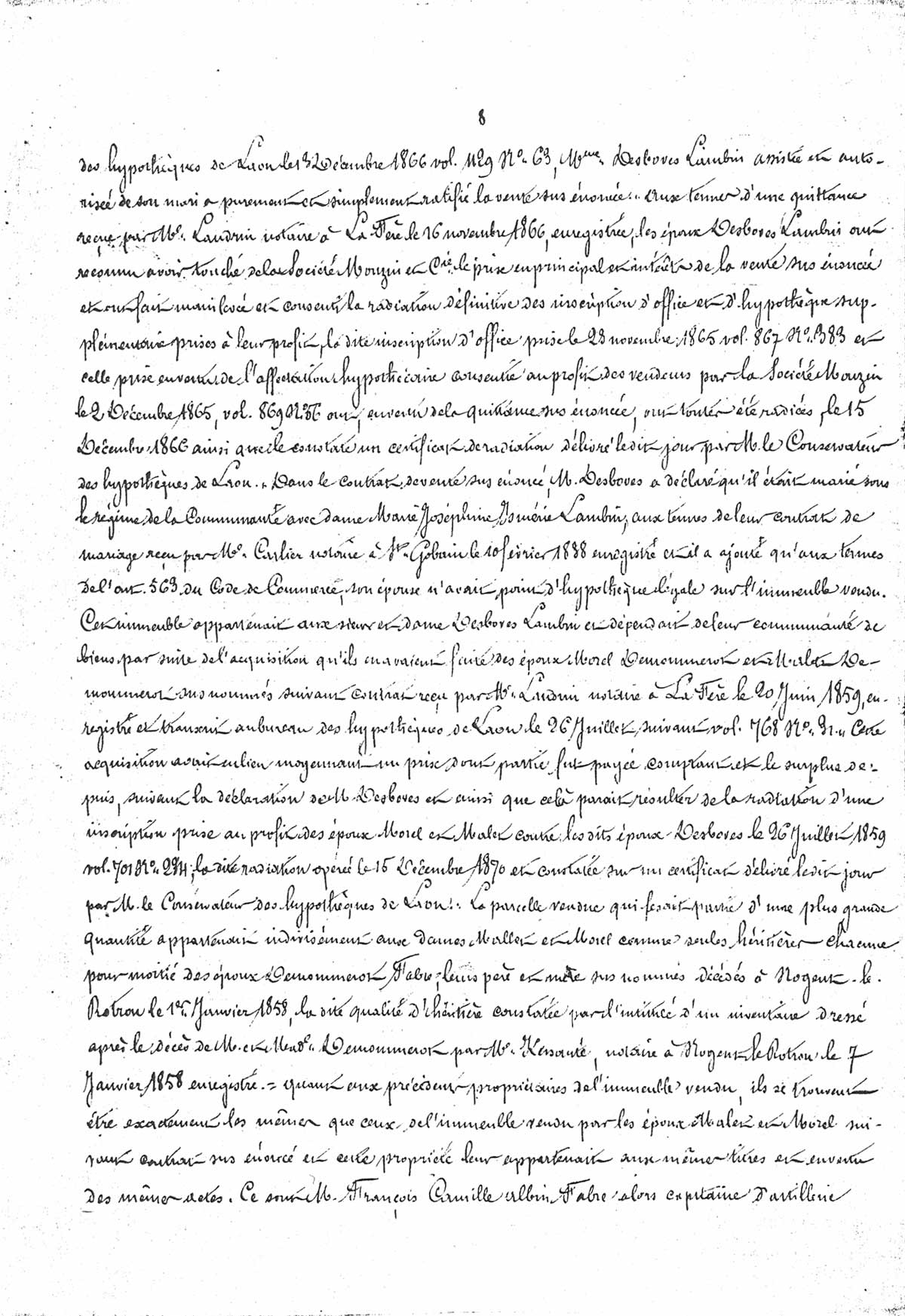 Page 8 d'extraits des minutes du tribunal de première instance à Laon de la vente de la faïencerie Auguste Mouzin et Cie à Tergnier