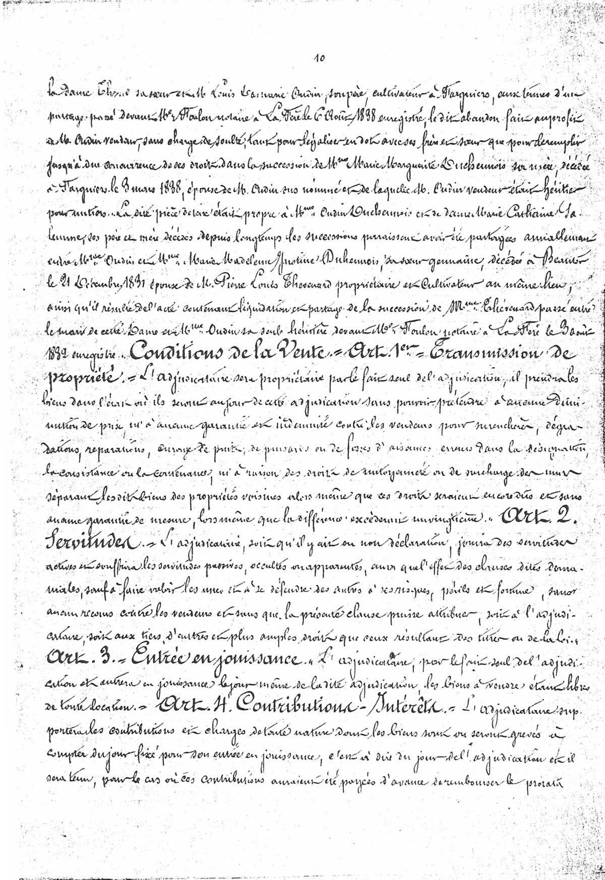 Page 10 d'extraits des minutes du tribunal de première instance à Laon de la vente de la faïencerie Auguste Mouzin et Cie à Tergnier