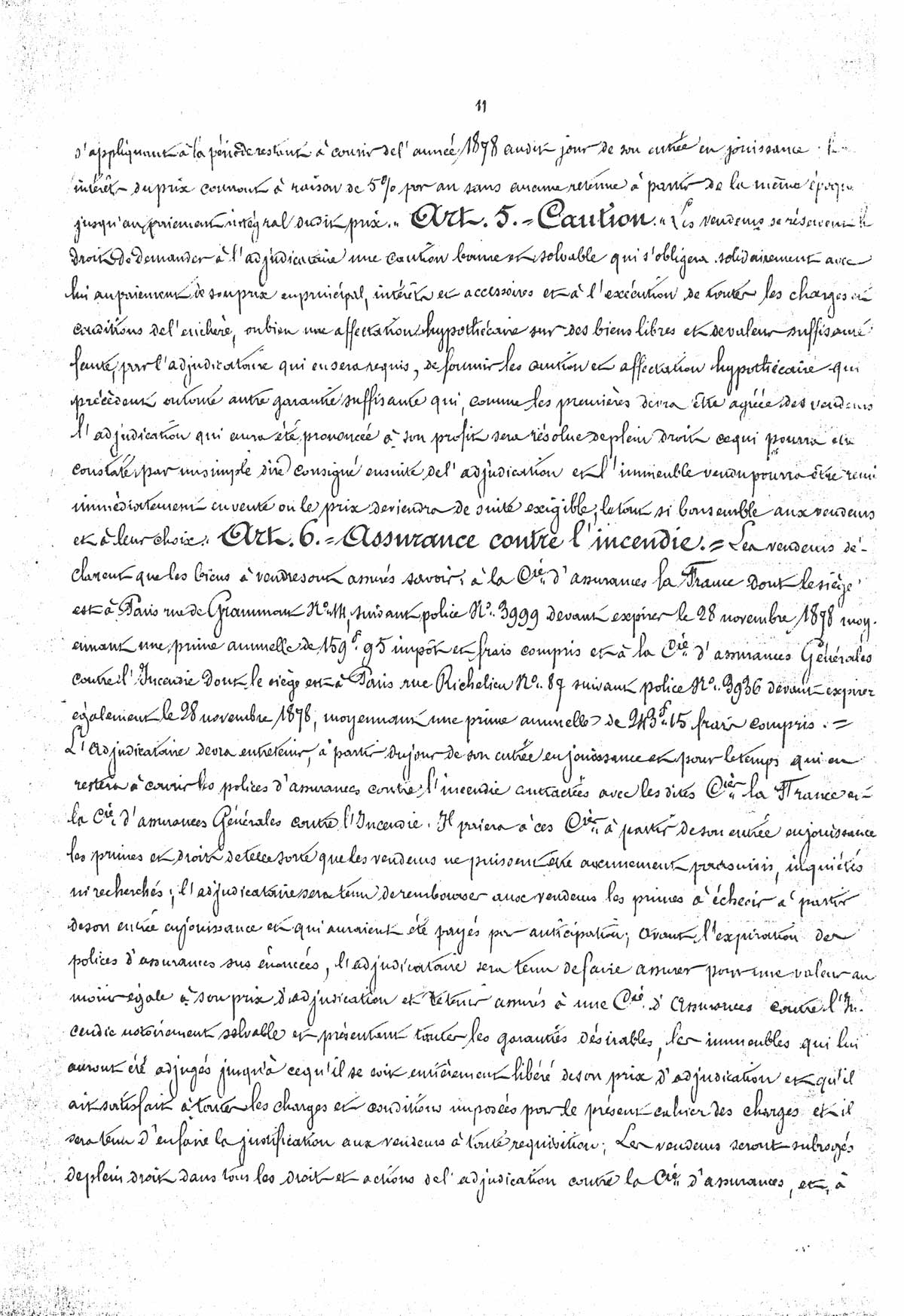 Page 11 d'extraits des minutes du tribunal de première instance à Laon de la vente de la faïencerie Auguste Mouzin et Cie à Tergnier