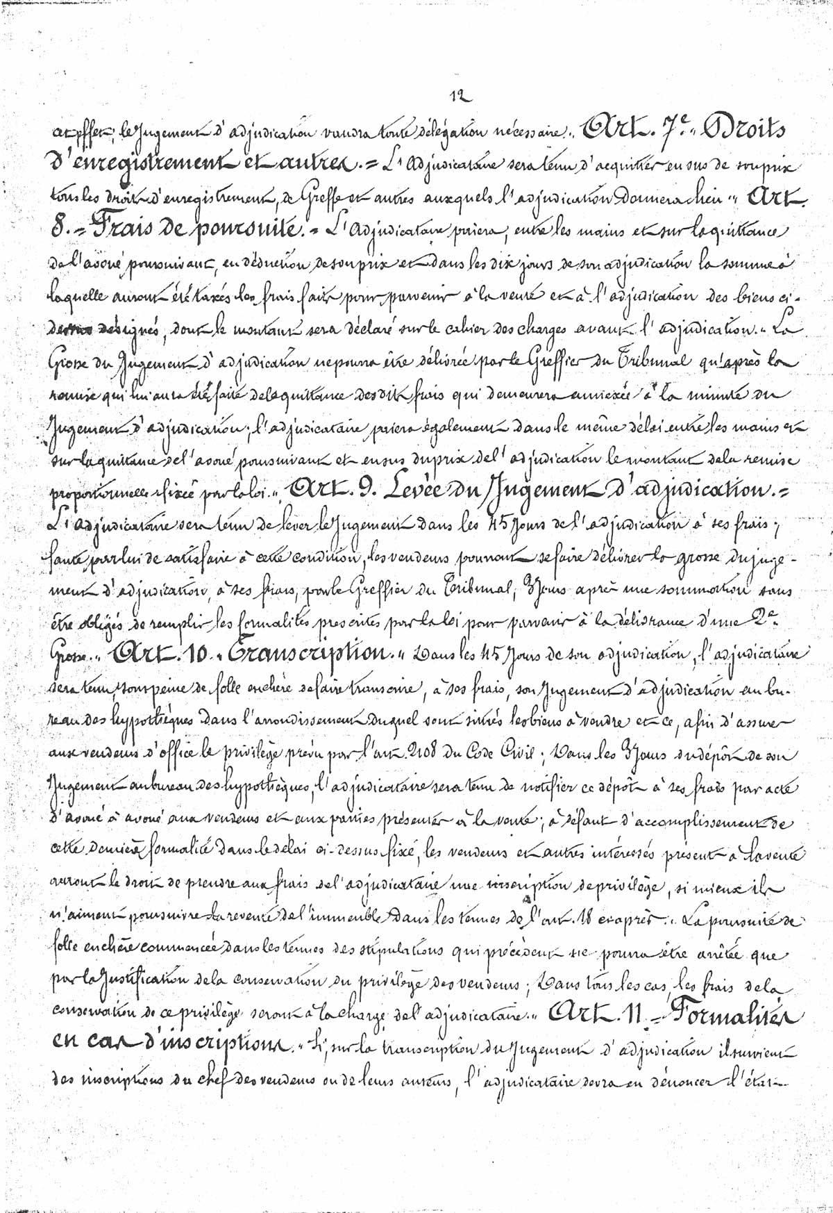 Page 12 d'extraits des minutes du tribunal de première instance à Laon de la vente de la faïencerie Auguste Mouzin et Cie à Tergnier