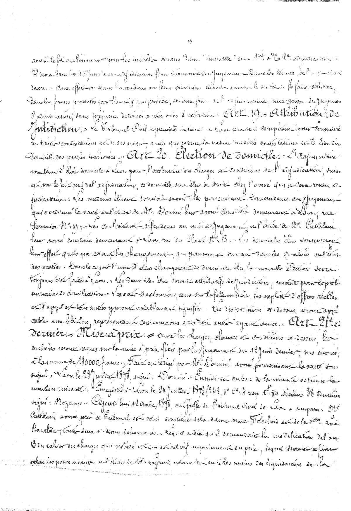 Page 15 d'extraits des minutes du tribunal de première instance à Laon de la vente de la faïencerie Auguste Mouzin et Cie à Tergnier