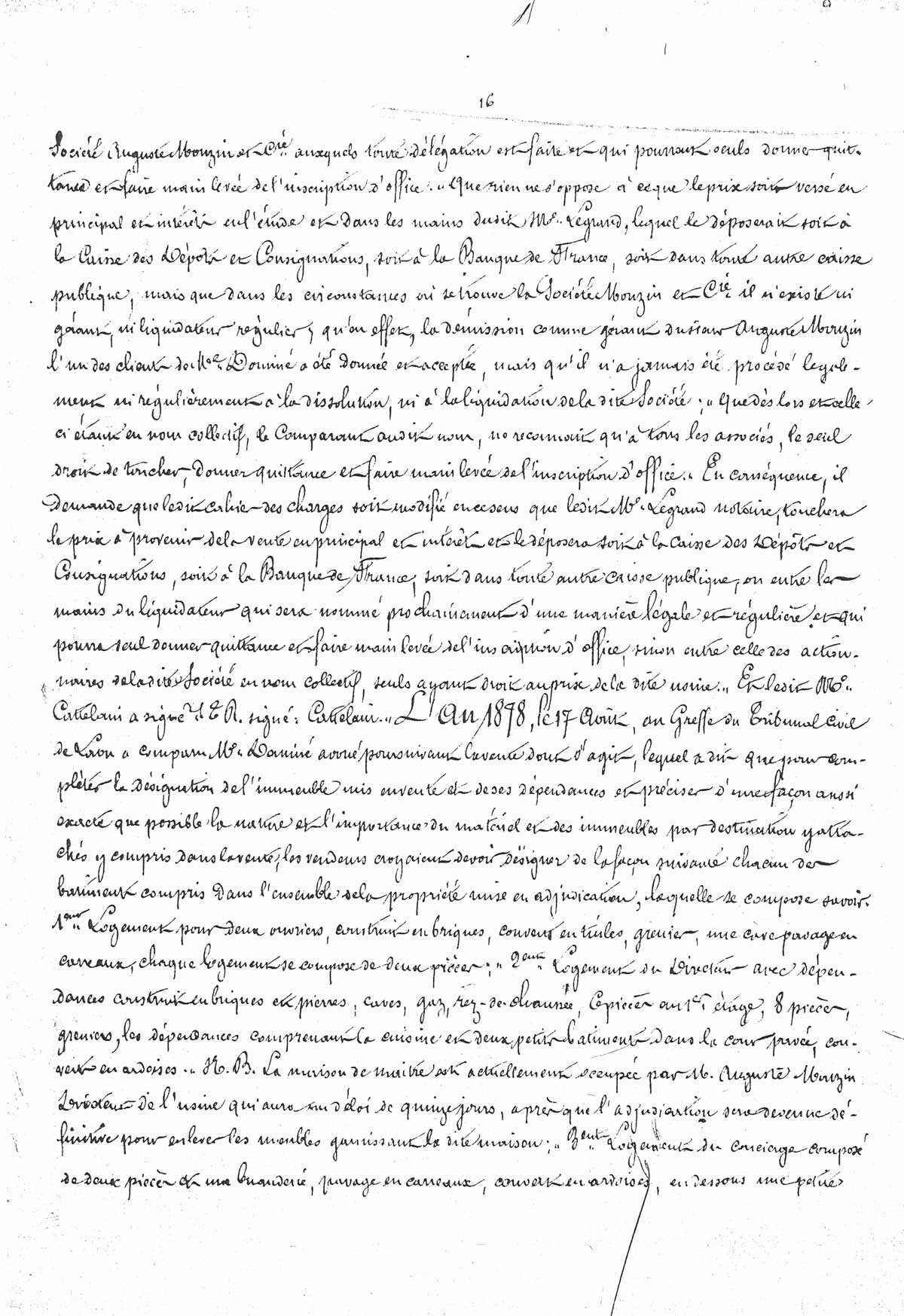 Page 16 d'extraits des minutes du tribunal de première instance à Laon de la vente de la faïencerie Auguste Mouzin et Cie à Tergnier