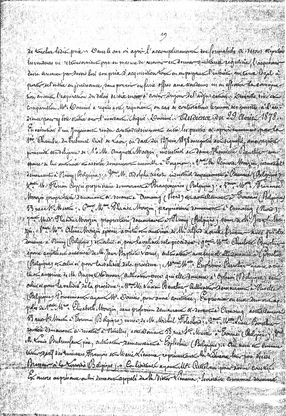 Page 19 d'extraits des minutes du tribunal de première instance à Laon de la vente de la faïencerie Auguste Mouzin et Cie à Tergnier