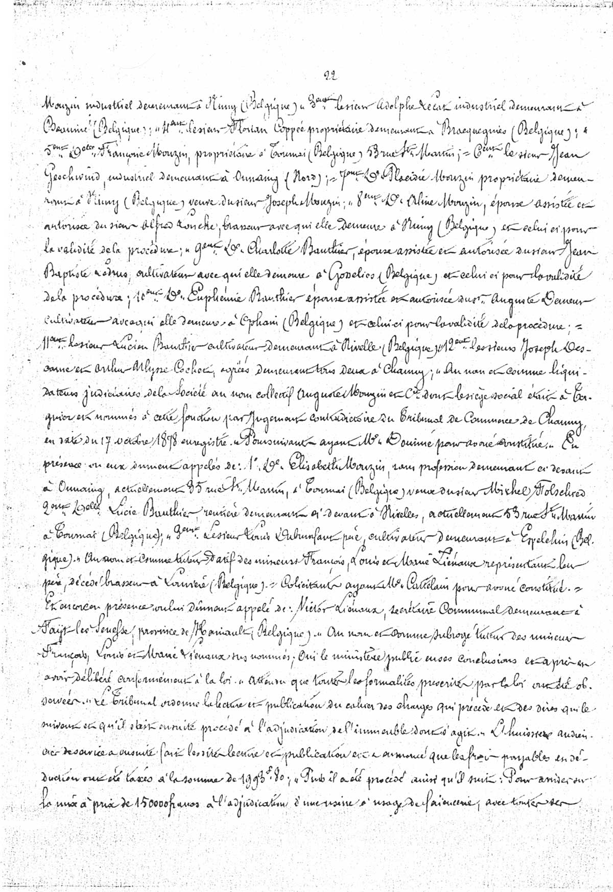 Page 22 d'extraits des minutes du tribunal de première instance à Laon de la vente de la faïencerie Auguste Mouzin et Cie à Tergnier