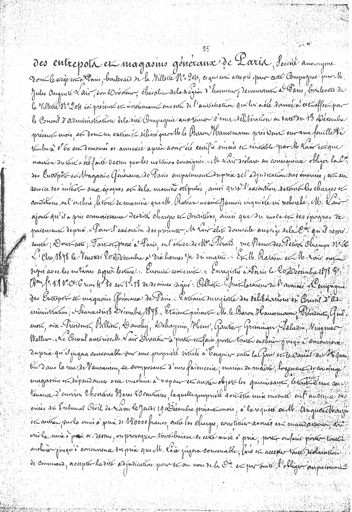 Page 25 d'extraits des minutes du tribunal de première instance à Laon de la vente de la faïencerie Auguste Mouzin et Cie à Tergnier