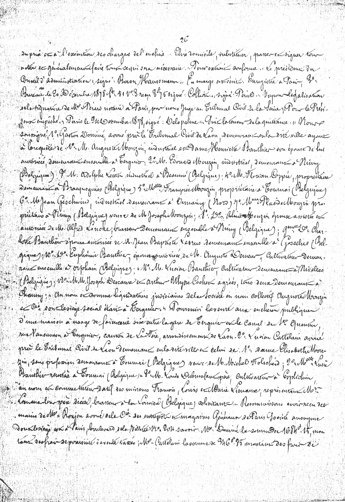 Page 26 d'extraits des minutes du tribunal de première instance à Laon de la vente de la faïencerie Auguste Mouzin et Cie à Tergnier