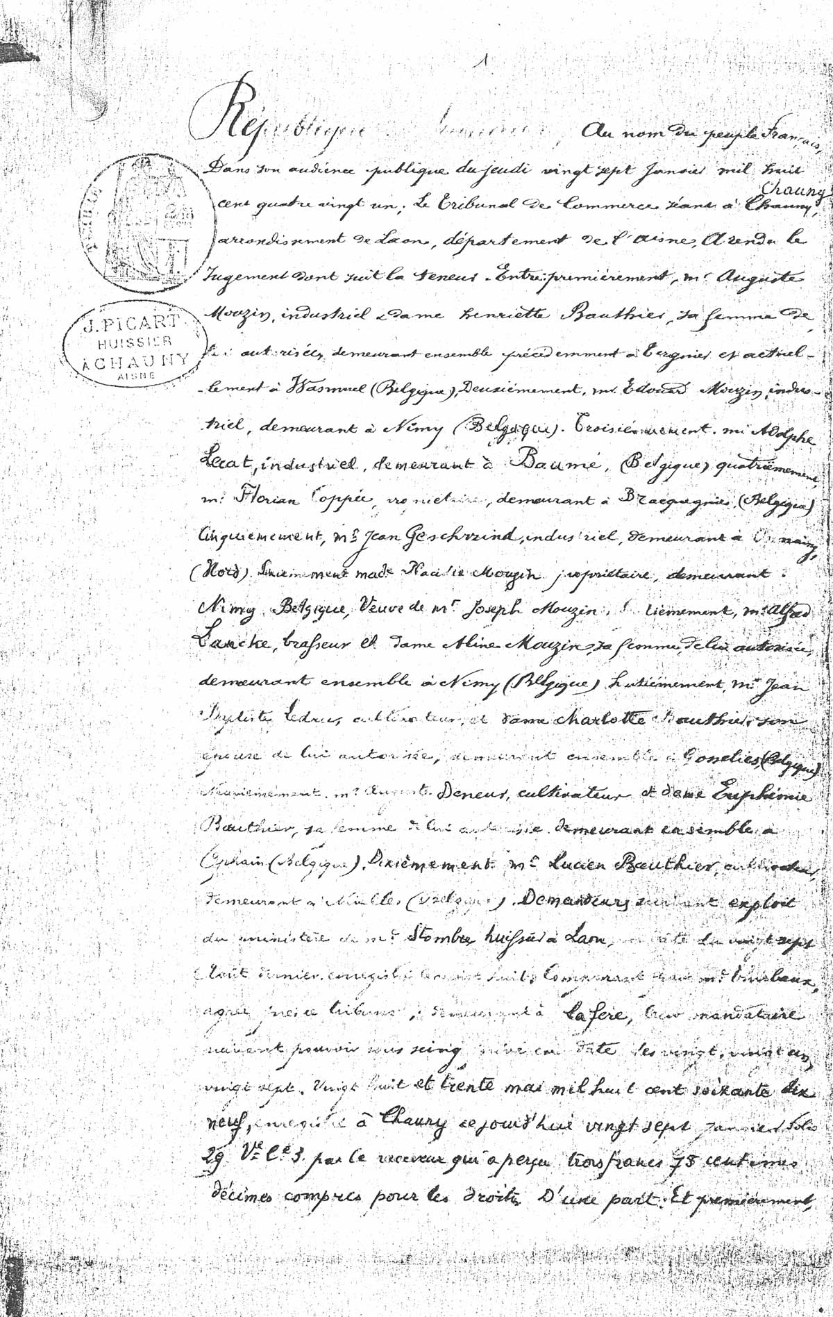 Page 1 - homologation par le trbunal de la liquidation de la société de la faïencerie Auguste Mouzin et Cie à Tergnier