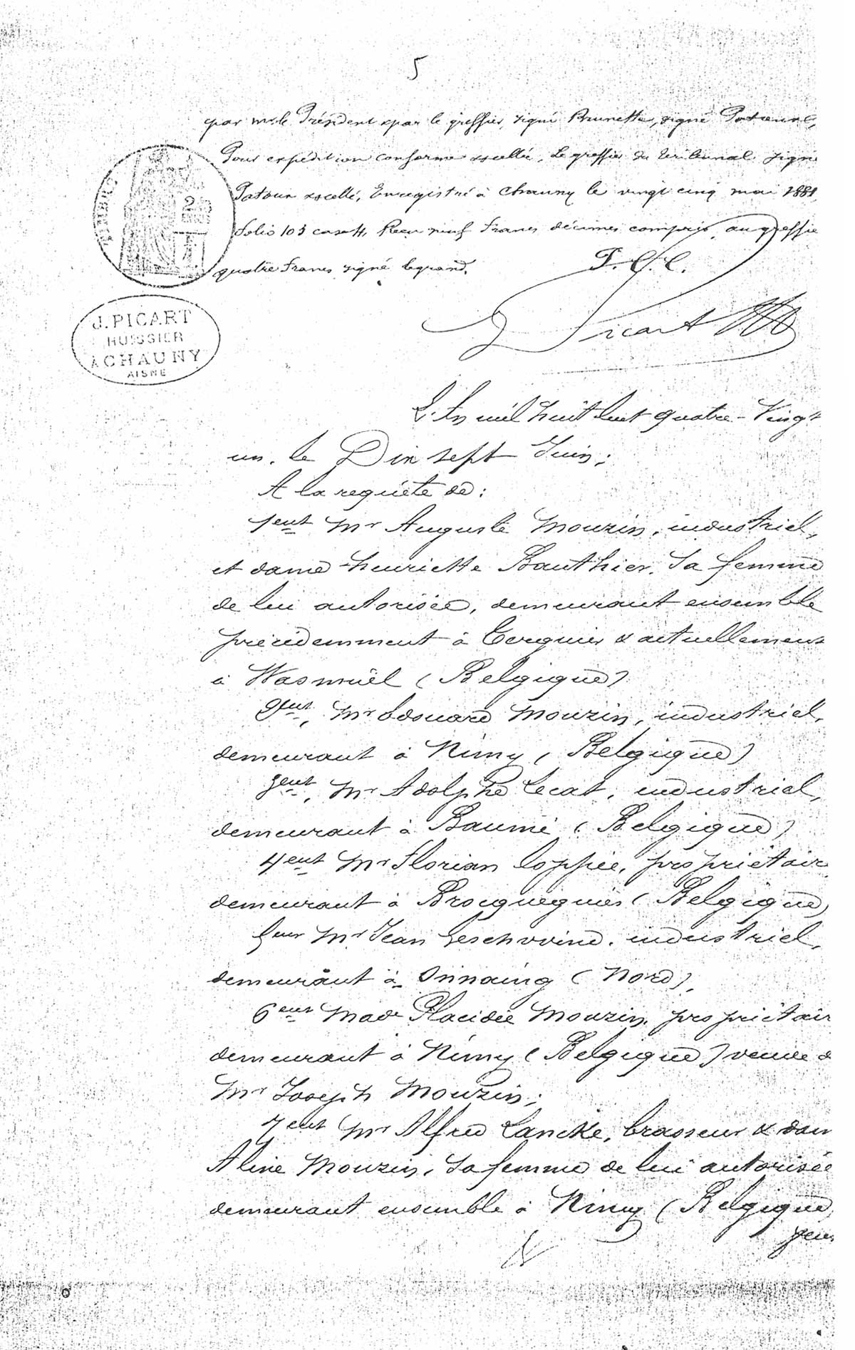 Page 5 - homologation par le trbunal de la liquidation de la société de la faïencerie Auguste Mouzin et Cie à Tergnier