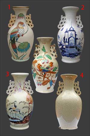 Vue de 5 vases de même forme.