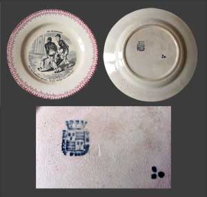 Vue d'une assiette d'Onnaing avec son marli et cachet.