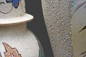 Vue grossie des grains de flanellé des deux vases.