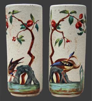 Vases en flanellés, décor floral, oiseaux