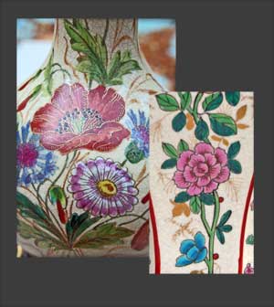 Vue d'un détail du décor à côté d'un autre issu d'un vase de Tergnier