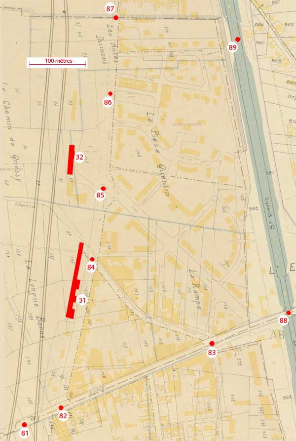 Plan cadastral de 1824 où sont positionnés quelques points remarquables