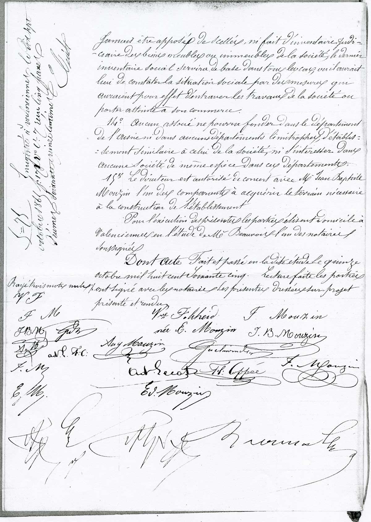 Page 4 de l'acte de société de la faïencerie d'Auguste Mouzin et Cie