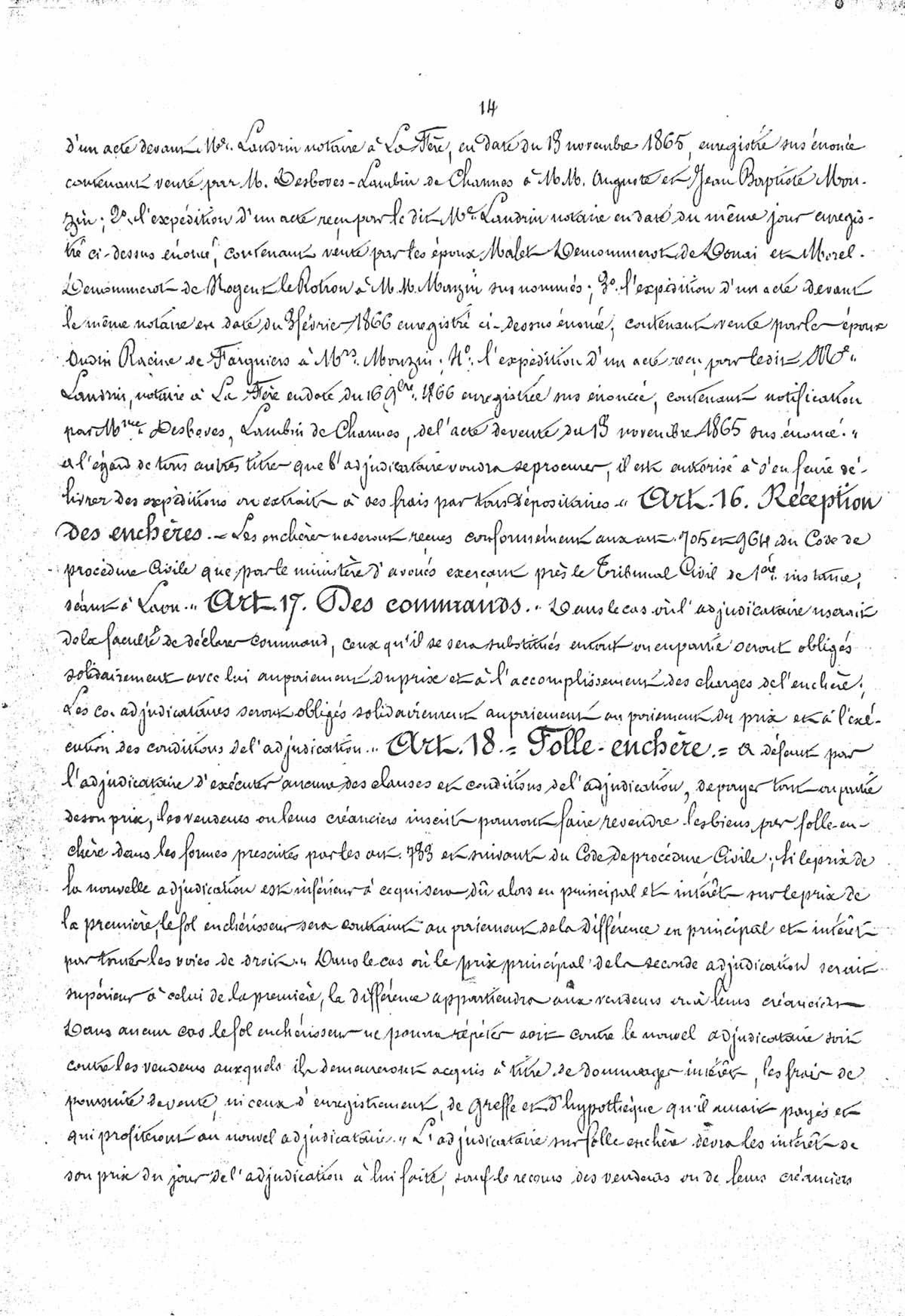 Page 14 d'extraits des minutes du tribunal de première instance à Laon de la vente de la faïencerie Auguste Mouzin et Cie à Tergnier