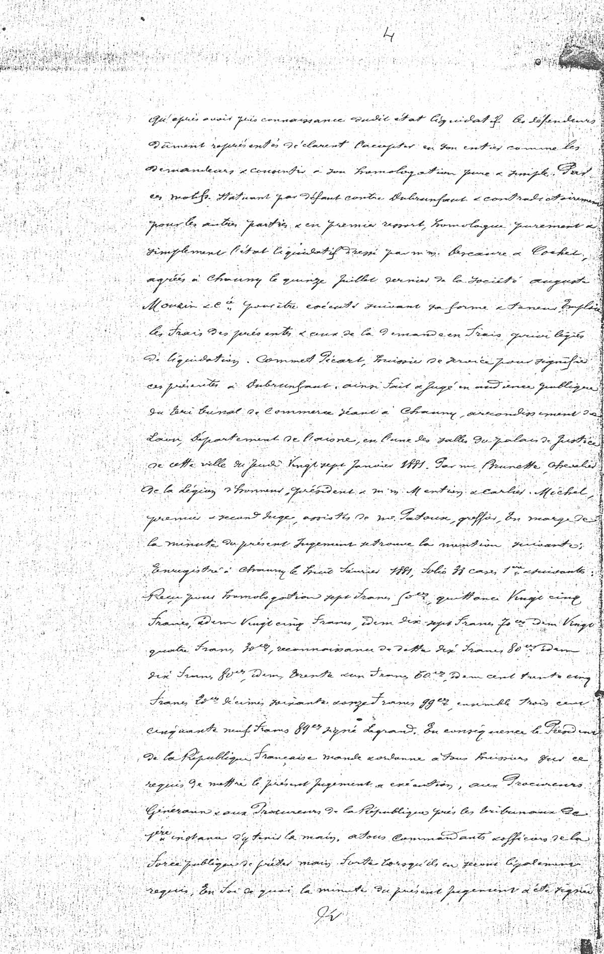 Page 4 - homologation par le trbunal de la liquidation de la société de la faïencerie Auguste Mouzin et Cie à Tergnier