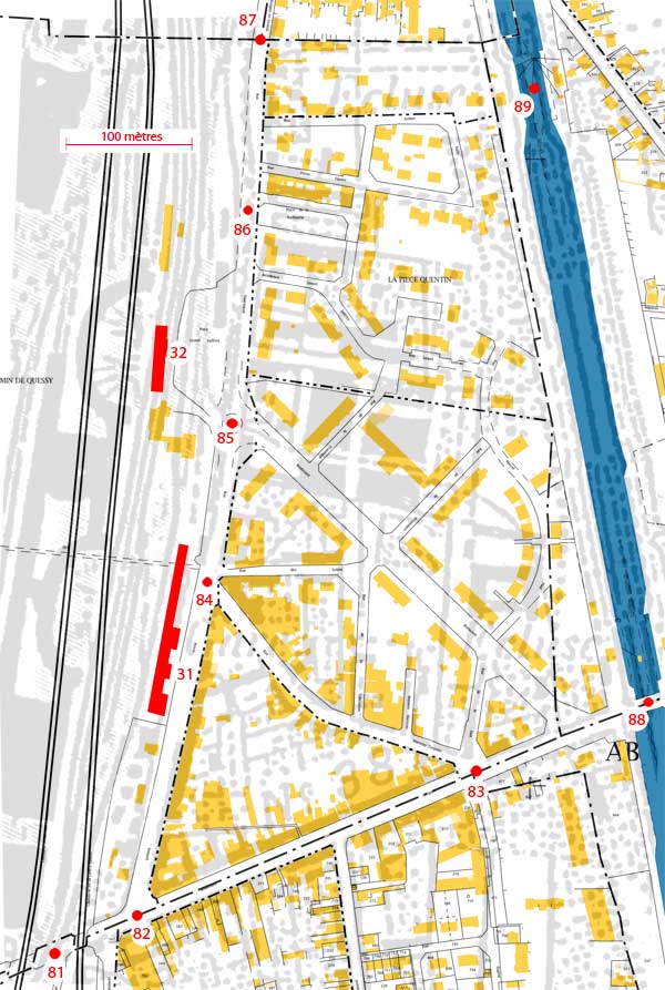 Plan cadastral de 1824 où sont positionnés quelques points remarquables
