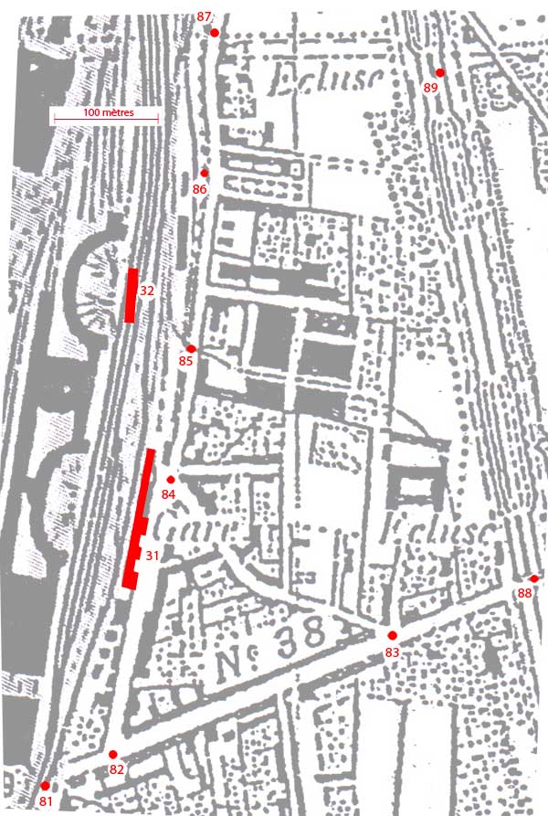 Plan cadastral de 1824 où sont positionnés quelques points remarquables