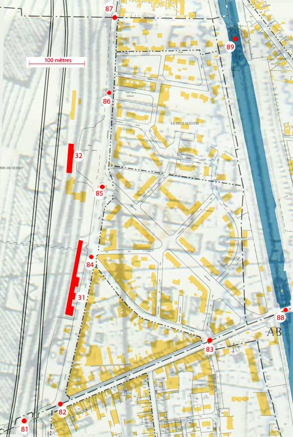 Plan cadastral de 1824 où sont positionnés quelques points remarquables