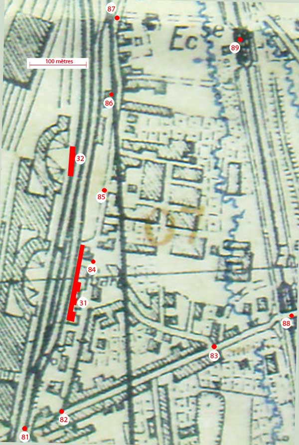Plan cadastral de 1824 où sont positionnés quelques points remarquables
