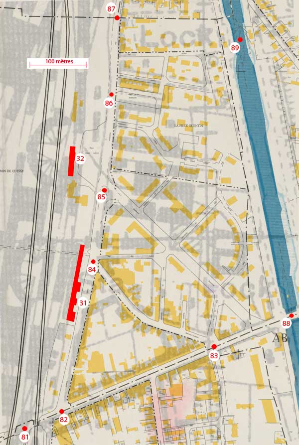 Plan cadastral de 1824 où sont positionnés quelques points remarquables