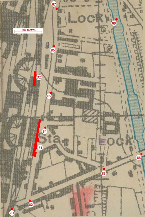 Plan cadastral de 1824 où sont positionnés quelques points remarquables