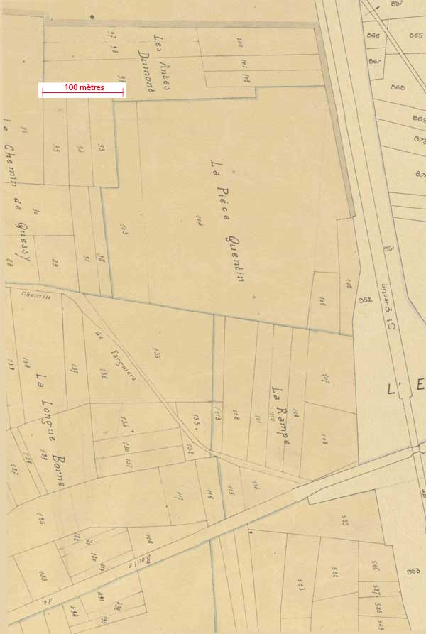 Plan cadastral de 1824 où sont positionnés quelques points remarquables