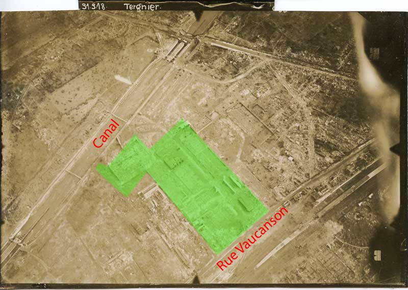 Vue aérienne avec l'emplacement où se trouvait la faïencerie
