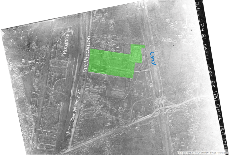 Vue aérienne avec l'emplacement où se trouvait la faïencerie