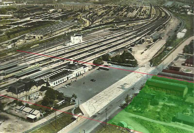 Vue aérienne près de la gare où se trouvait la faïencerie