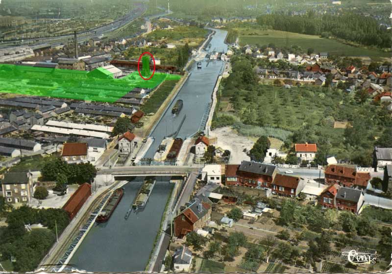 Vue aérienne côté canal où se trouvait la faïencerie