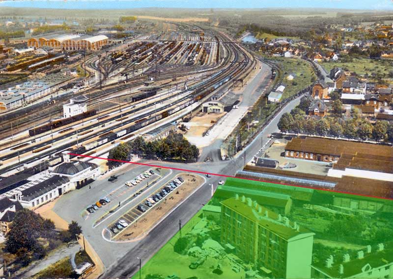 Vue aérienne près de la gare où se trouvait la faïencerie