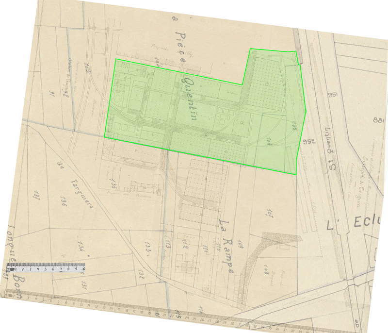 Plan des Entrepôts superposé au plan de 1824