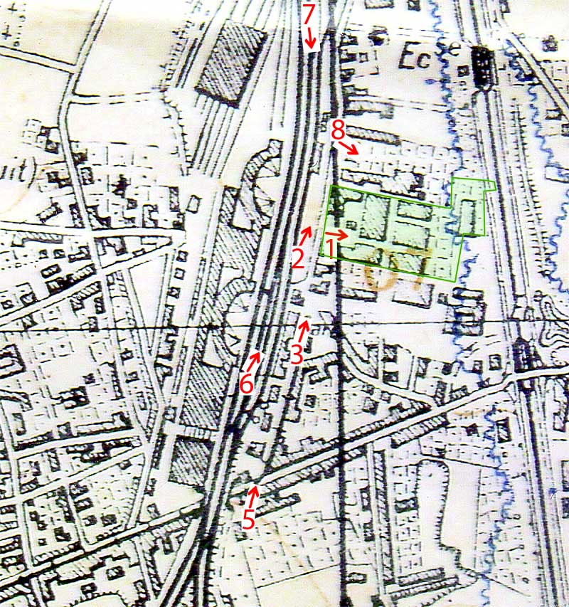 Un plan de Tergnier vers 1900 indiquant l'emplacement de la prise de vue des photos